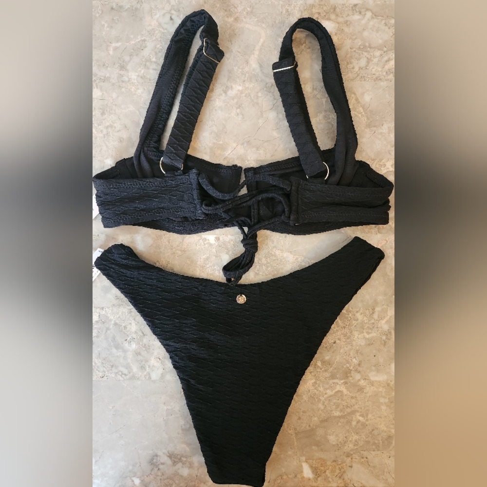 32B/XS VS Swim Full Coverage Bikini Top Brazilian Bikini Set Black - Picture 2 of 10
